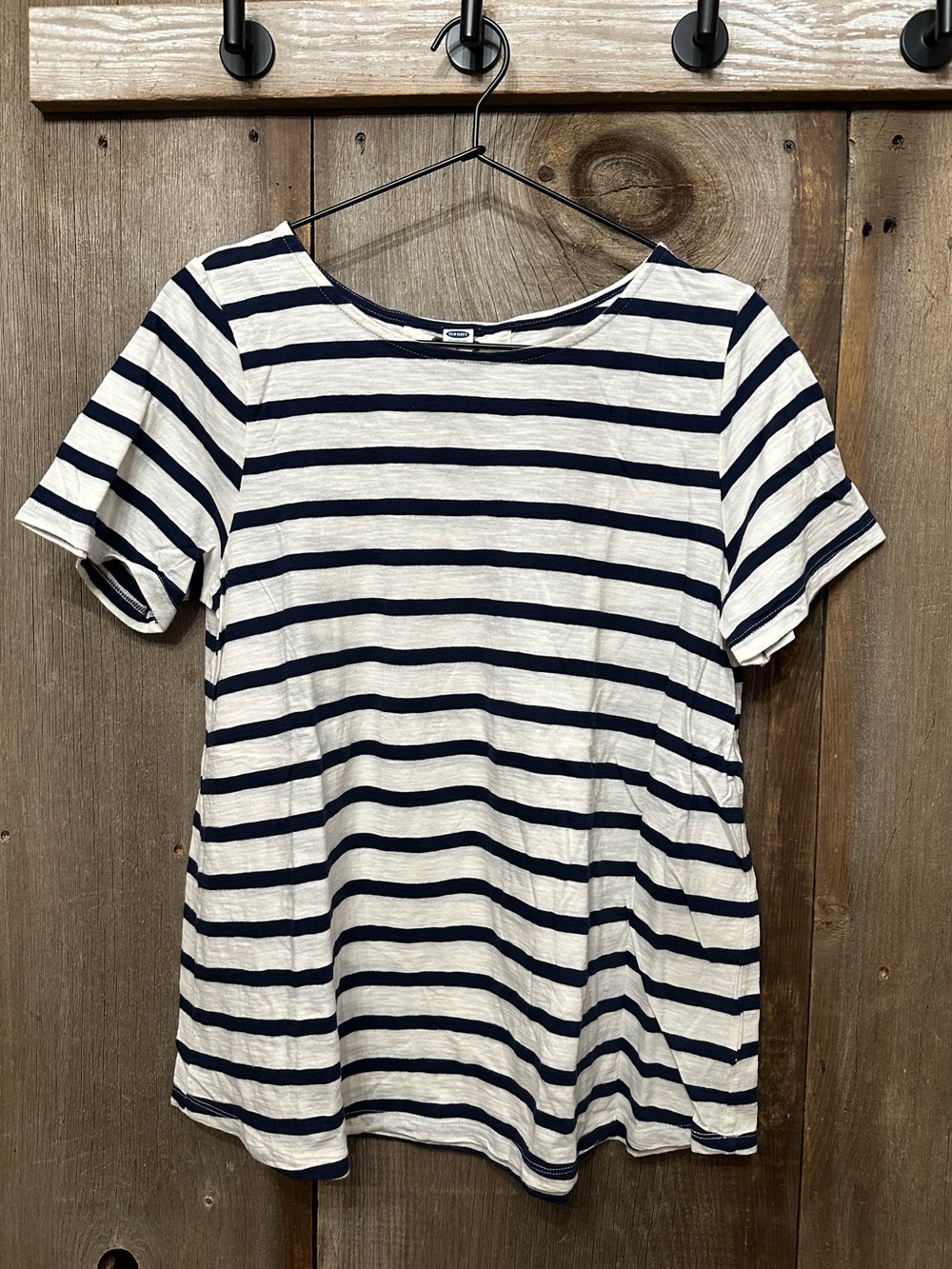 Old Navy OLX SS Swing Lace-Up Cotton Top in Blue White Stripe Medium Women’s